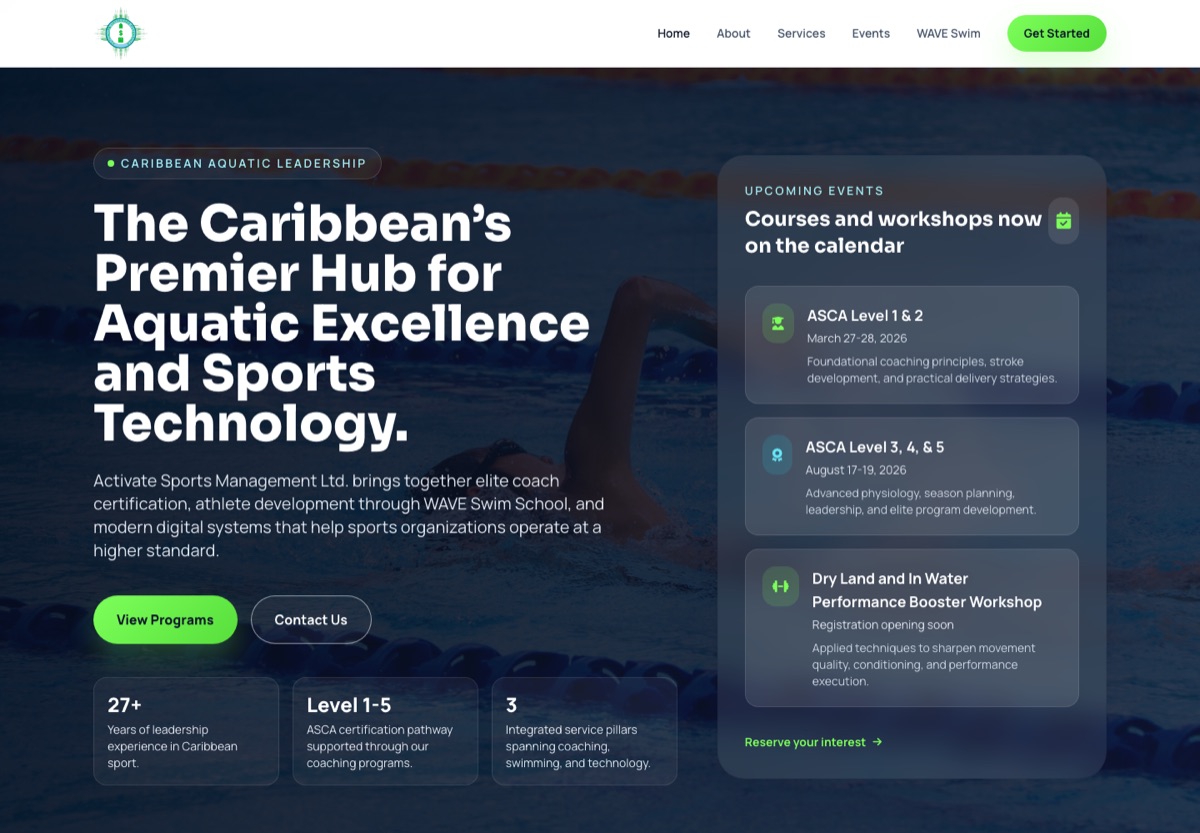 The Activate Sports Management website built by LLedac