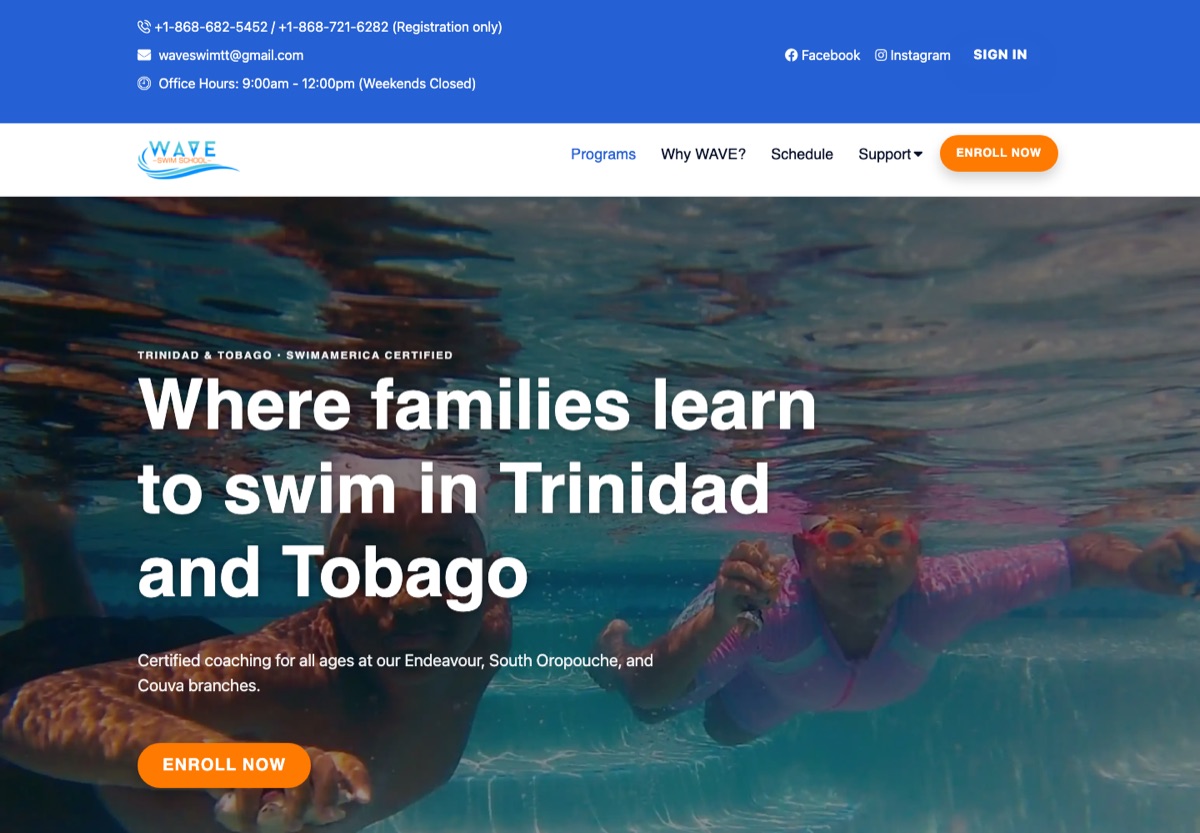 The Wave Swim School website built by LLedac